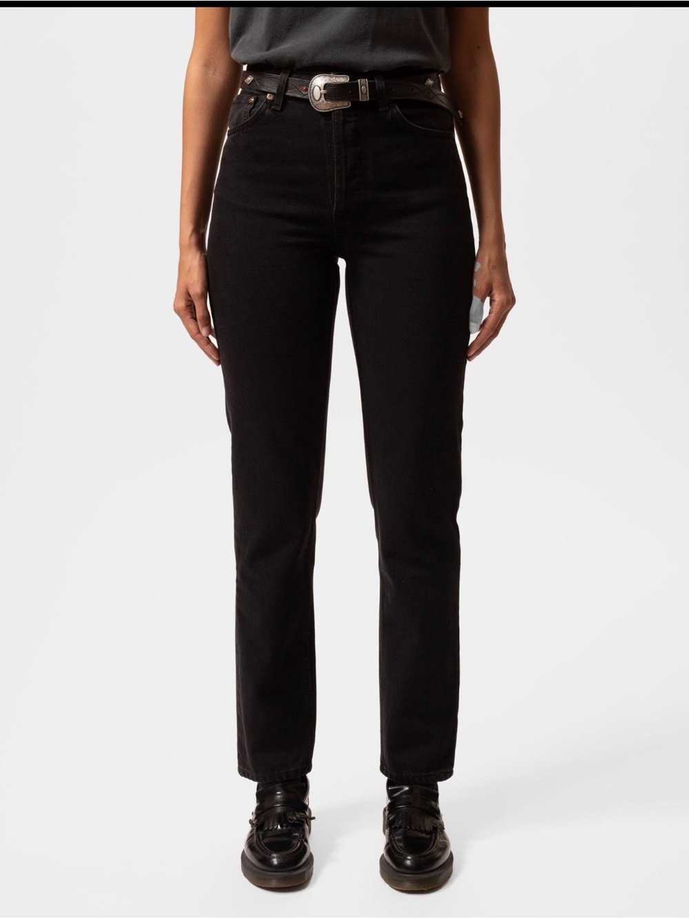 Nudie Jeans Breezy Britt Aged Black High Rise Tapered Jeans W29 L26
